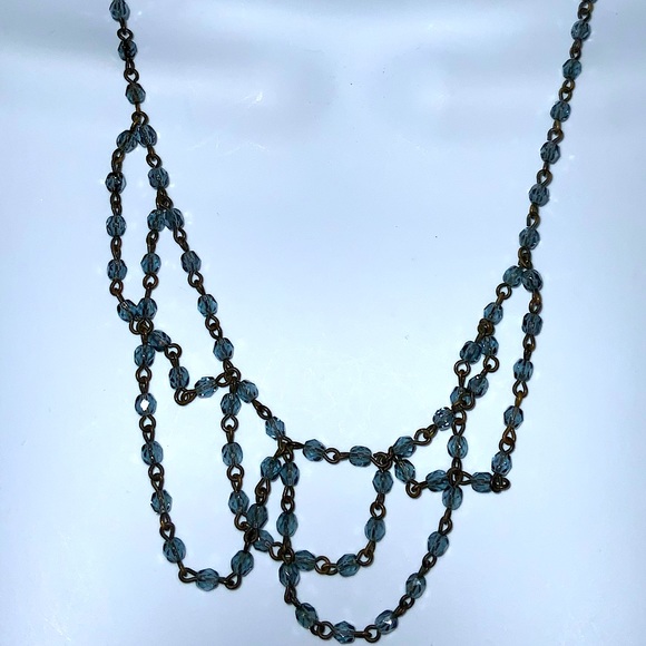 Vintage Jewelry - Vintage Blue Art Deco Style Faceted Beaded Necklace